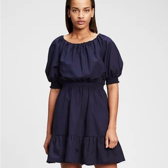 GAP Dresses & Skirts - GAP Peasant Boho Party 100% Cotton Ruffle Tier Smock Waist/Puff SLV Navy Mini XS
